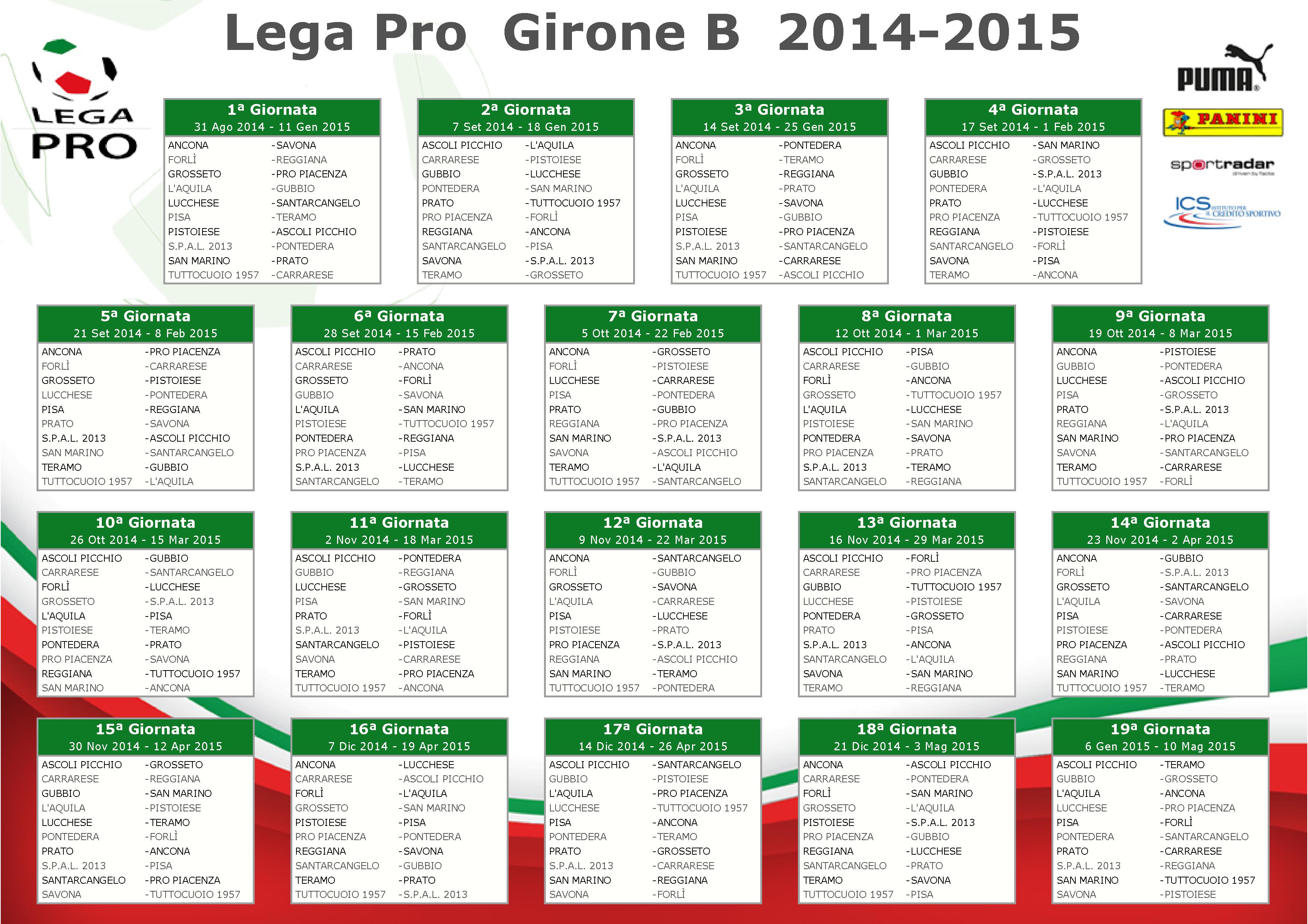 Calendario 2014/15 Prima Divisione Girone 