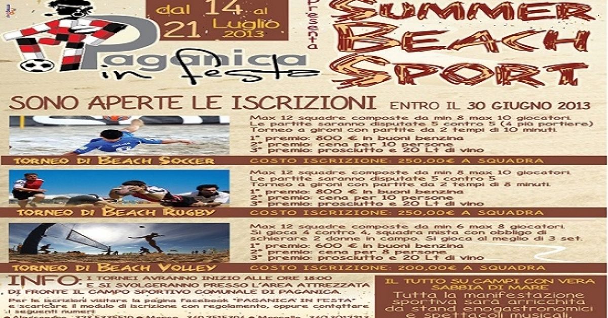 SUMMER BEACH SPORT a Paganica dal 14 al 21 luglio