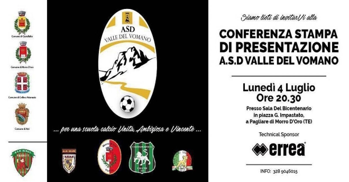 Nasce l'ASD Valle del Vomano: lunedi conferenza stampa di presentazione