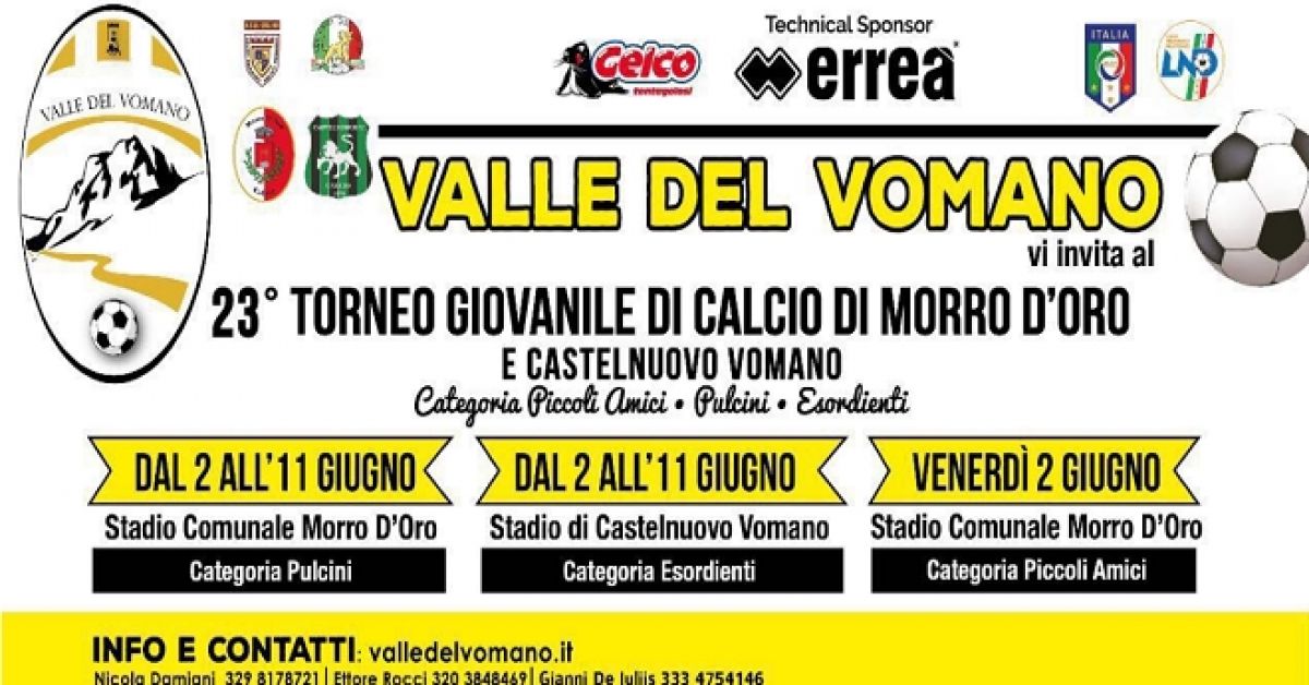 Tutto pronto per il 23'Torneo 'Città di Morro D'Oro e Castelnuovo Vomano'