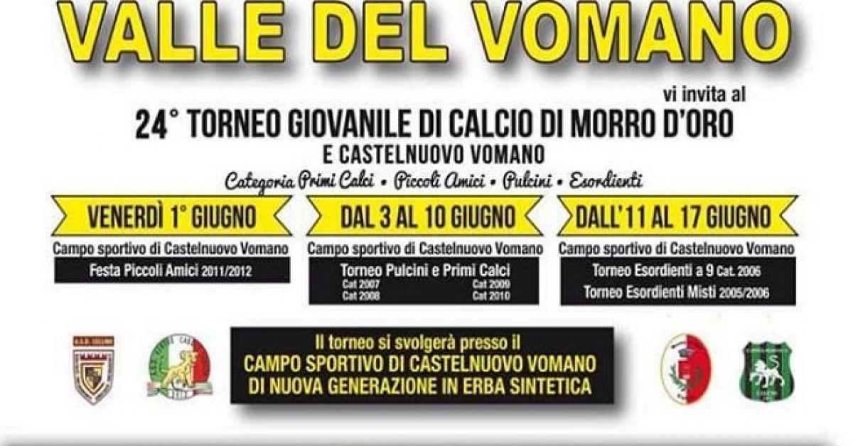 Torneo 'Città di Morro D'Oro e Castelnuovo Vomano'. Tutto pronto per la 24^edizione